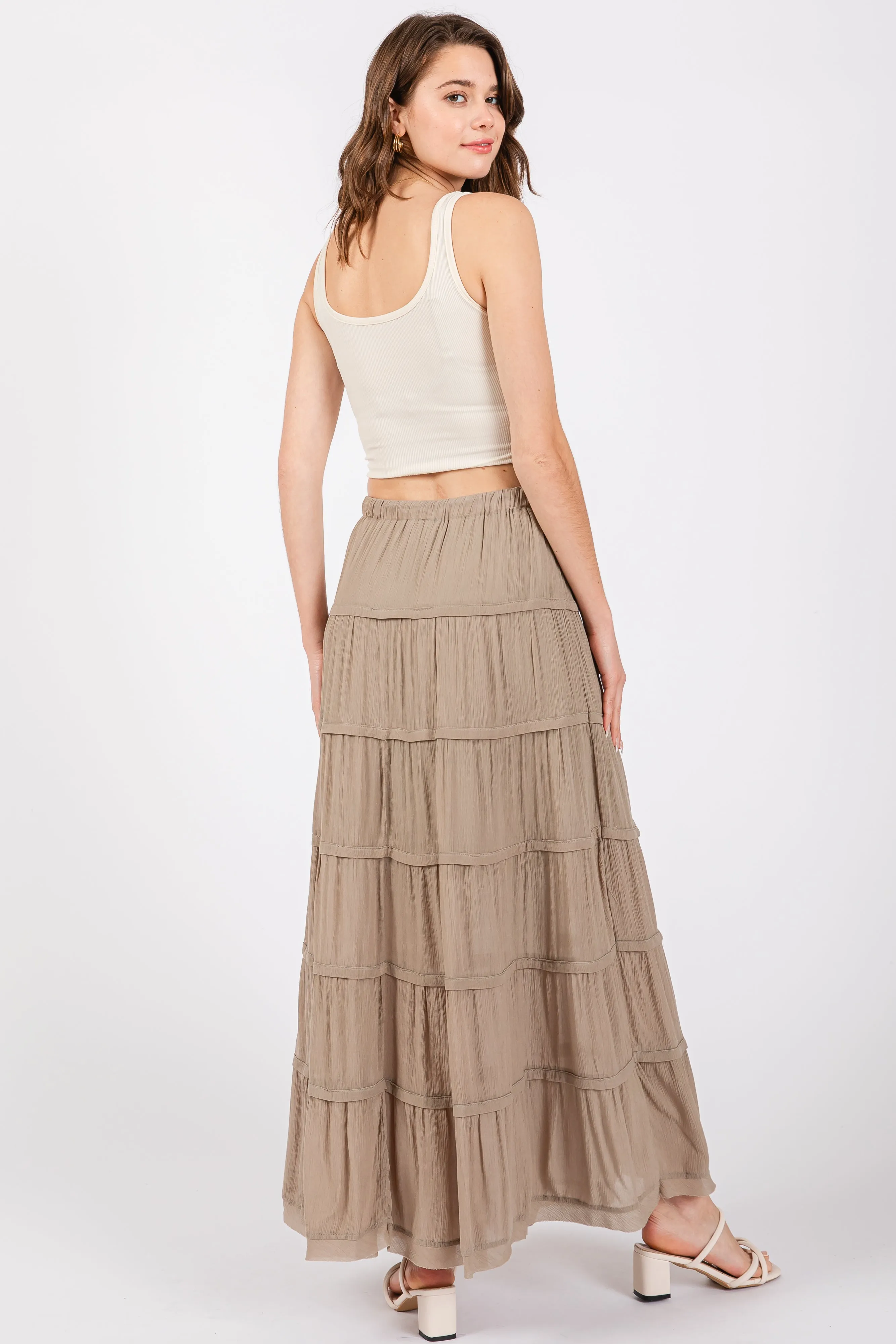 Olive Drawstring Tiered Maxi Skirt sold by Pinkblush product image thumbnail 3
