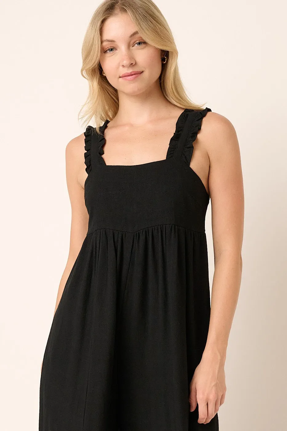 Black Ruffle Trim Back Tie Jumpsuit sold by Pinkblush product image thumbnail 4