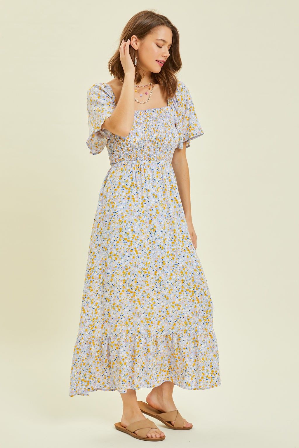 Light Blue Floral Smocked Maxi Dress sold by Pinkblush product image thumbnail 2