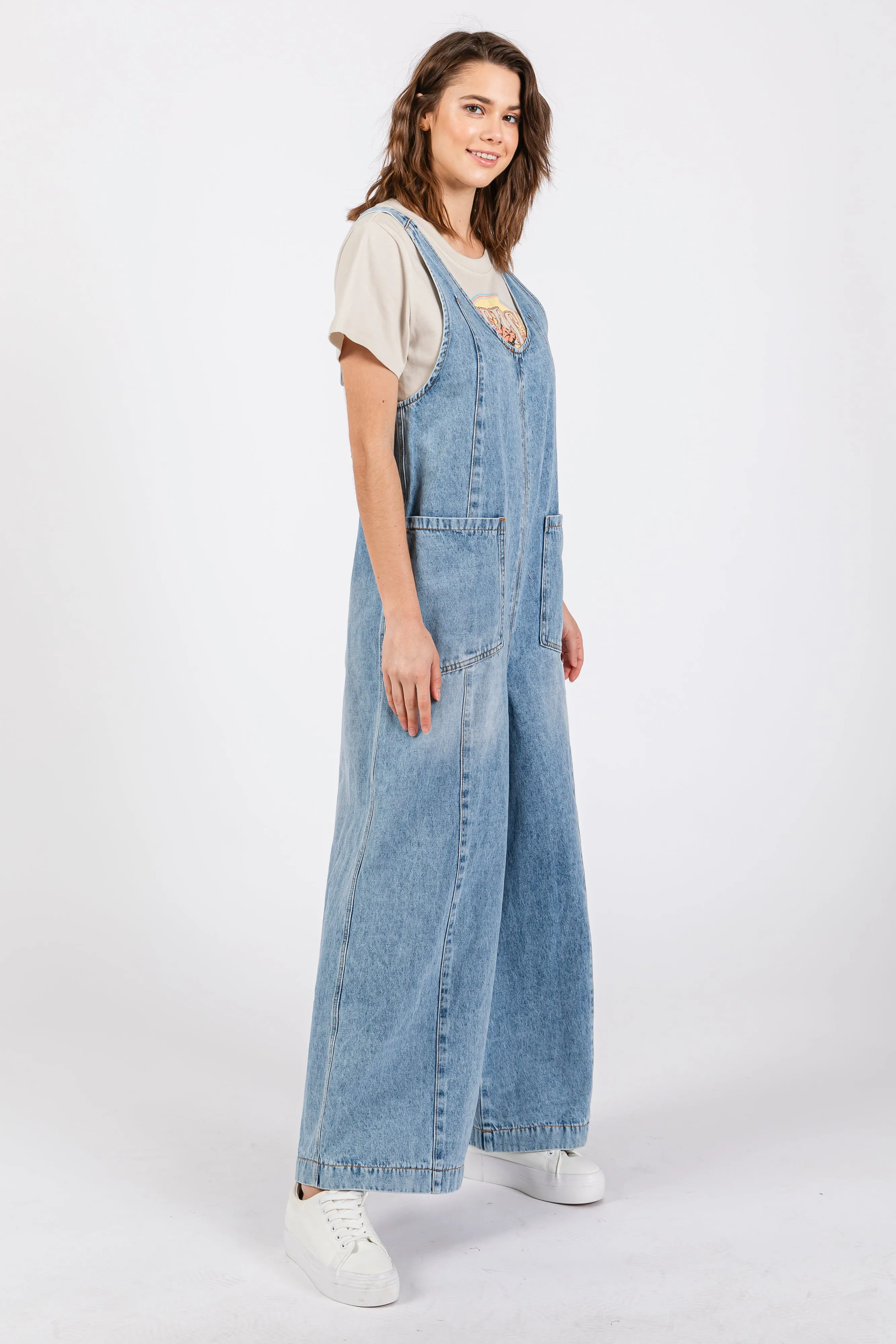 Blue Round Neck Wide Leg Overalls sold by Pinkblush product image thumbnail 2
