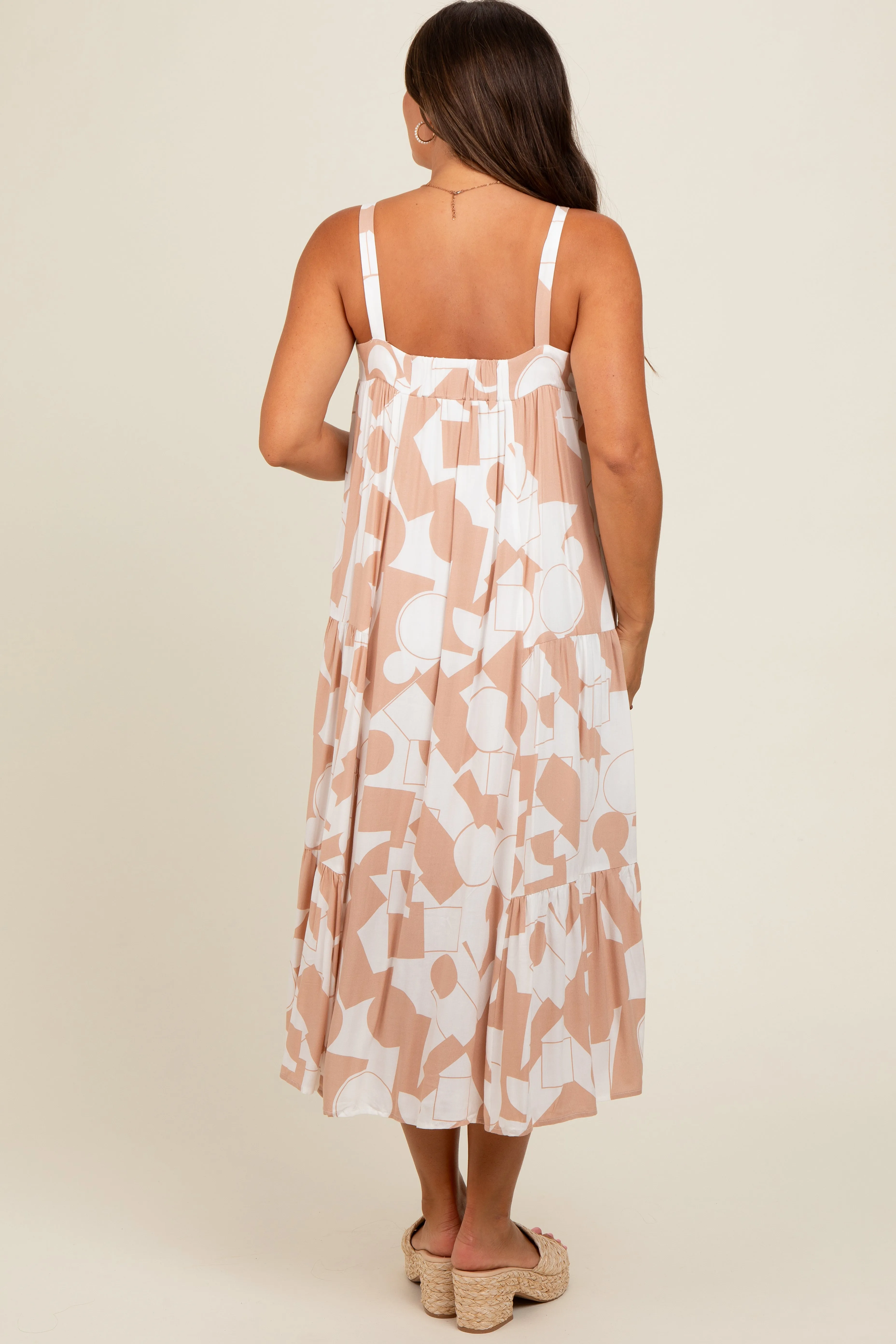 Peach Geometric Print Maternity Midi Dress sold by Pinkblush product image thumbnail 4