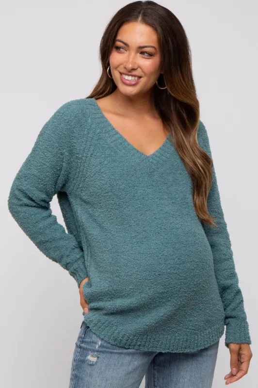 Teal Fuzzy Soft Knit Maternity Sweater sold by Pinkblush