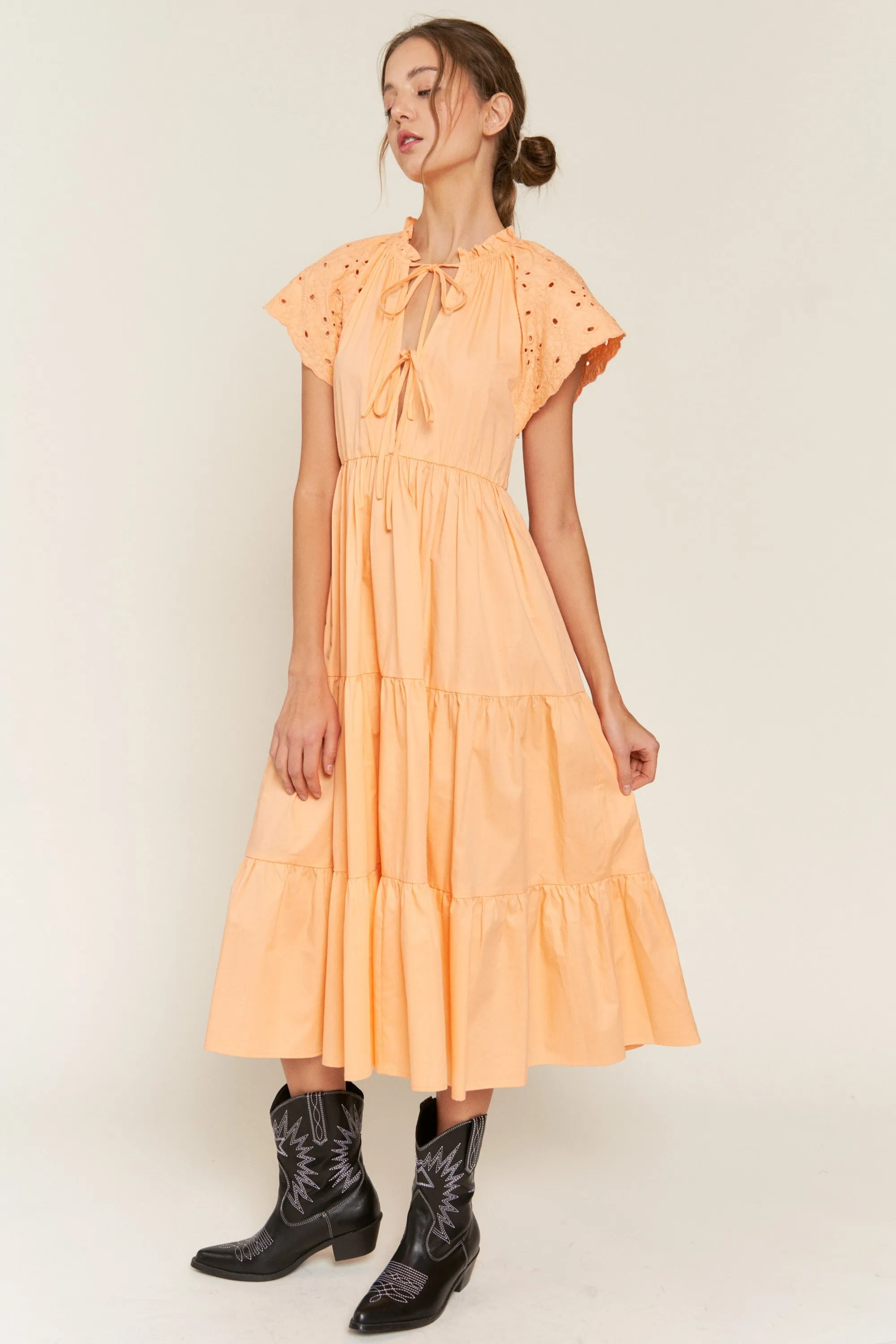 Peach Cotton Embroidered Midi Dress sold by Pinkblush product image thumbnail 2