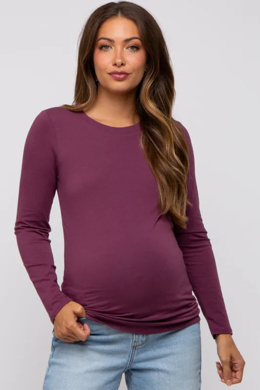 Plum Long Sleeve Maternity Top sold by Pinkblush