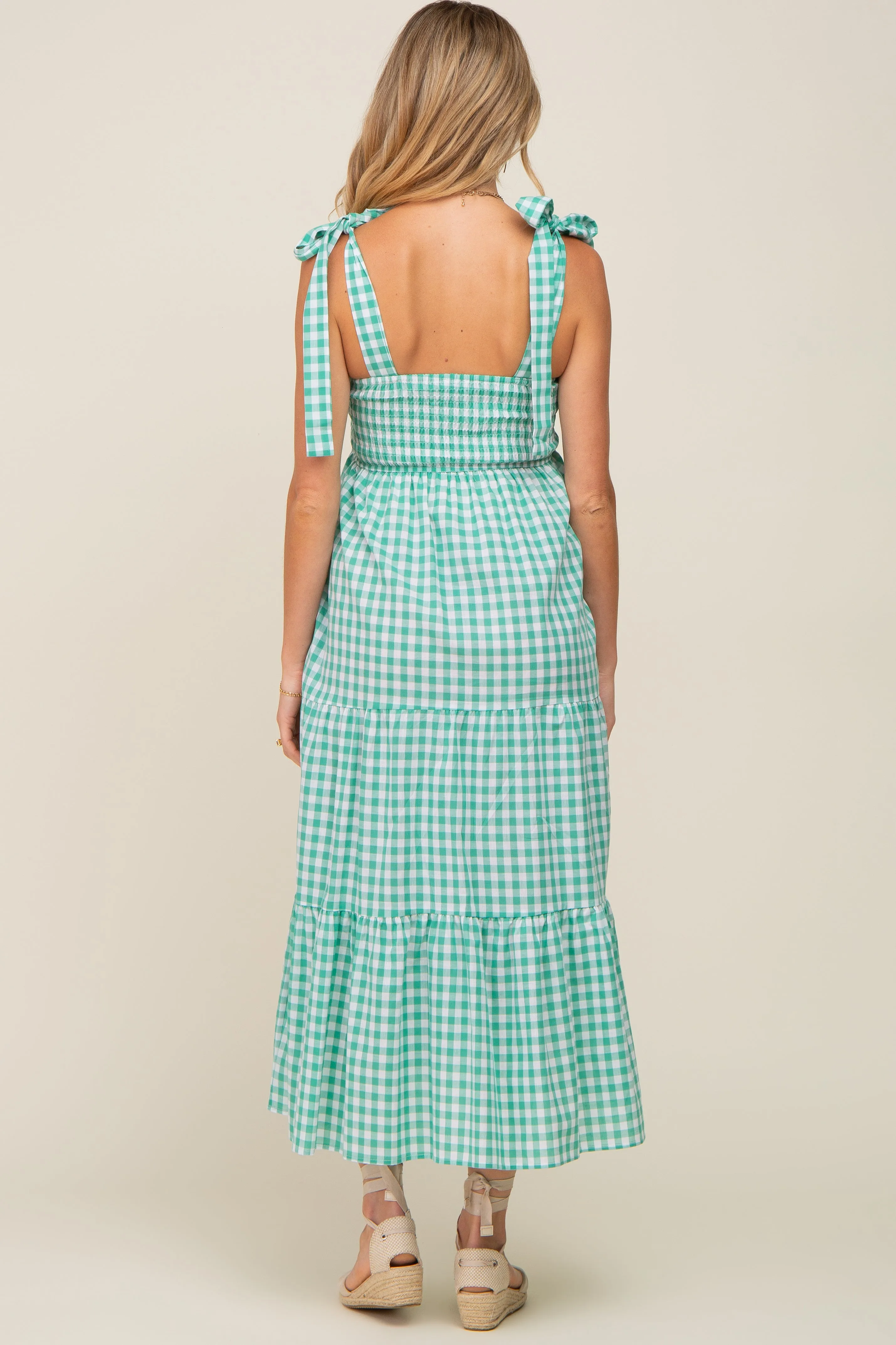 Green Checkered Sleeveless Tiered Maternity Maxi Dress sold by Pinkblush product image thumbnail 3