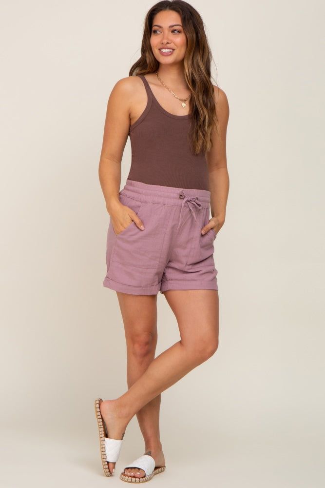 Mauve Drawstring Cuffed Maternity Shorts sold by Pinkblush product image thumbnail 5
