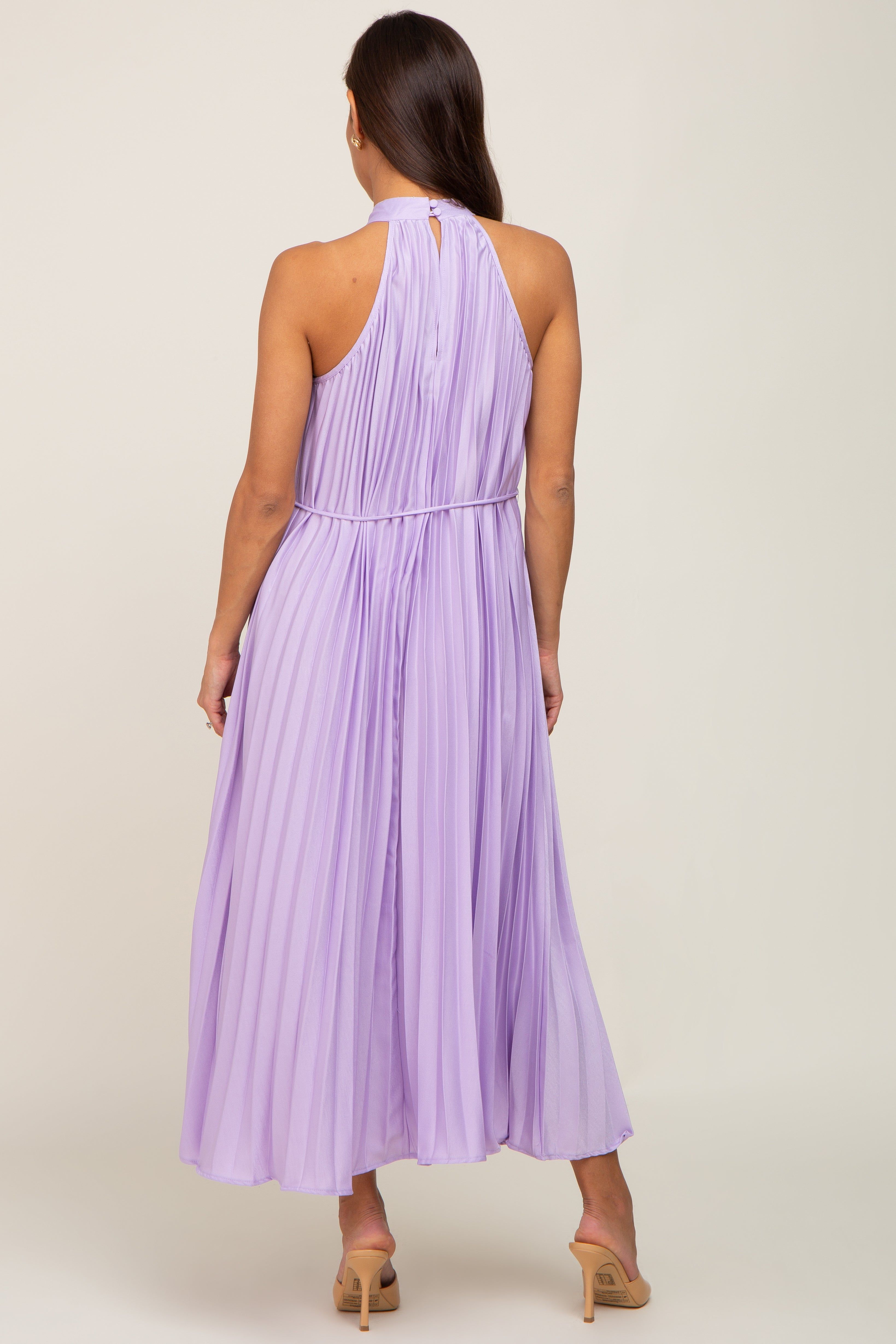 Lavender Pleated Maternity Halter Dress sold by Pinkblush product image thumbnail 3