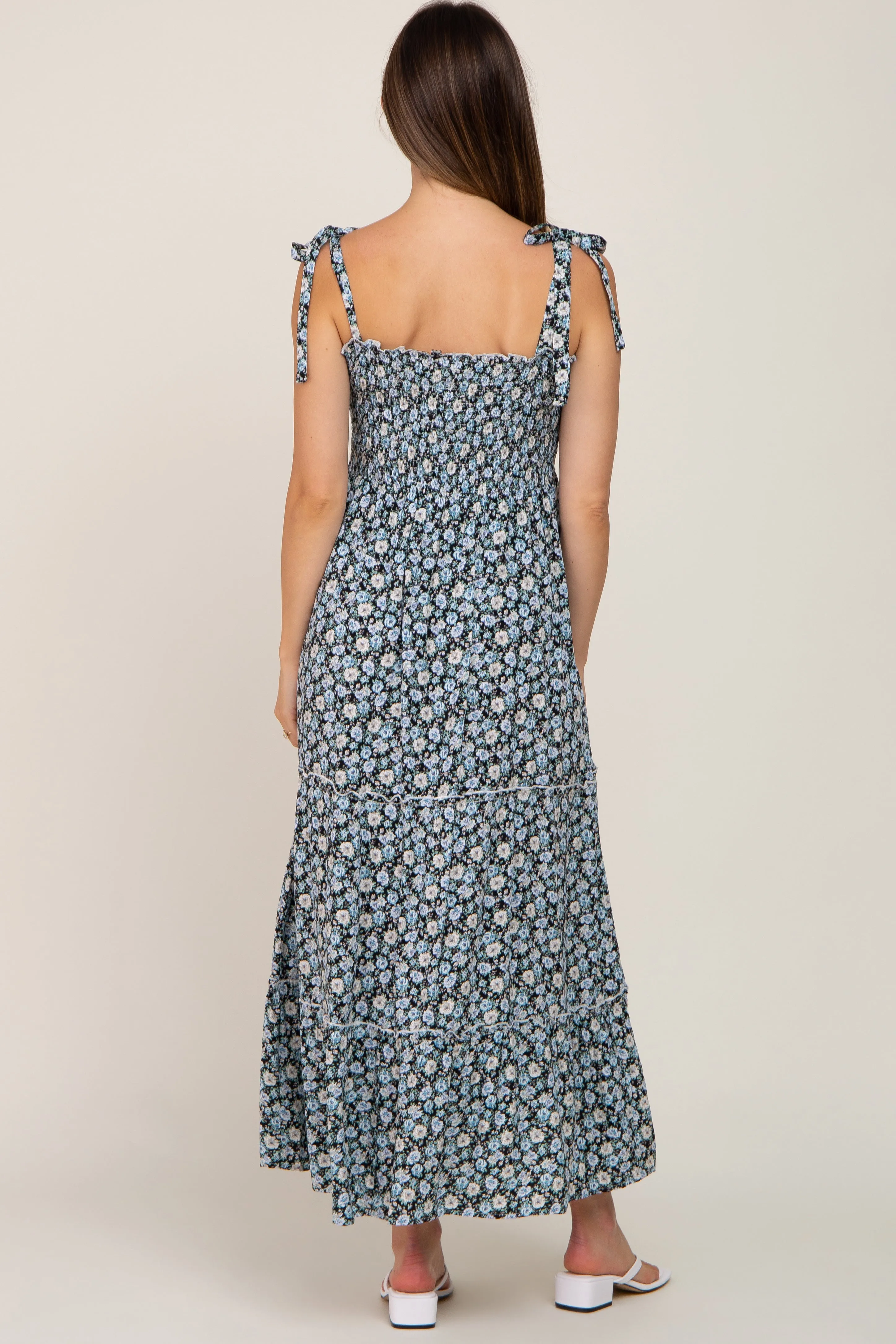 Black Floral Sleeveless Tiered Maternity Maxi Dress sold by Pinkblush product image thumbnail 3