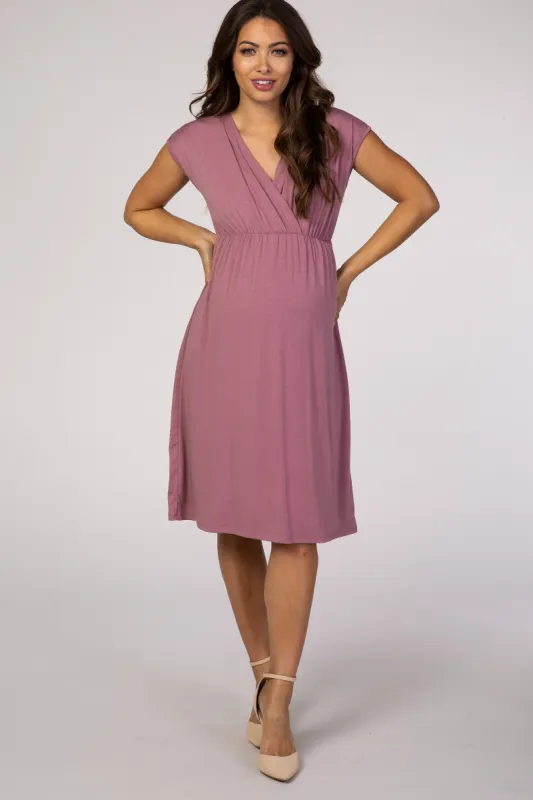 PinkBlush Mauve Draped Maternity/Nursing Dress sold by Pinkblush