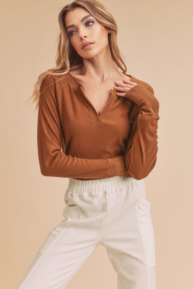 Camel Long Sleeve V-Neck Maternity Top sold by Pinkblush product image thumbnail 5