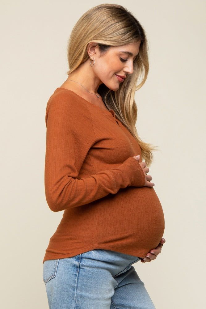 Camel Long Sleeve V-Neck Maternity Top sold by Pinkblush product image thumbnail 2