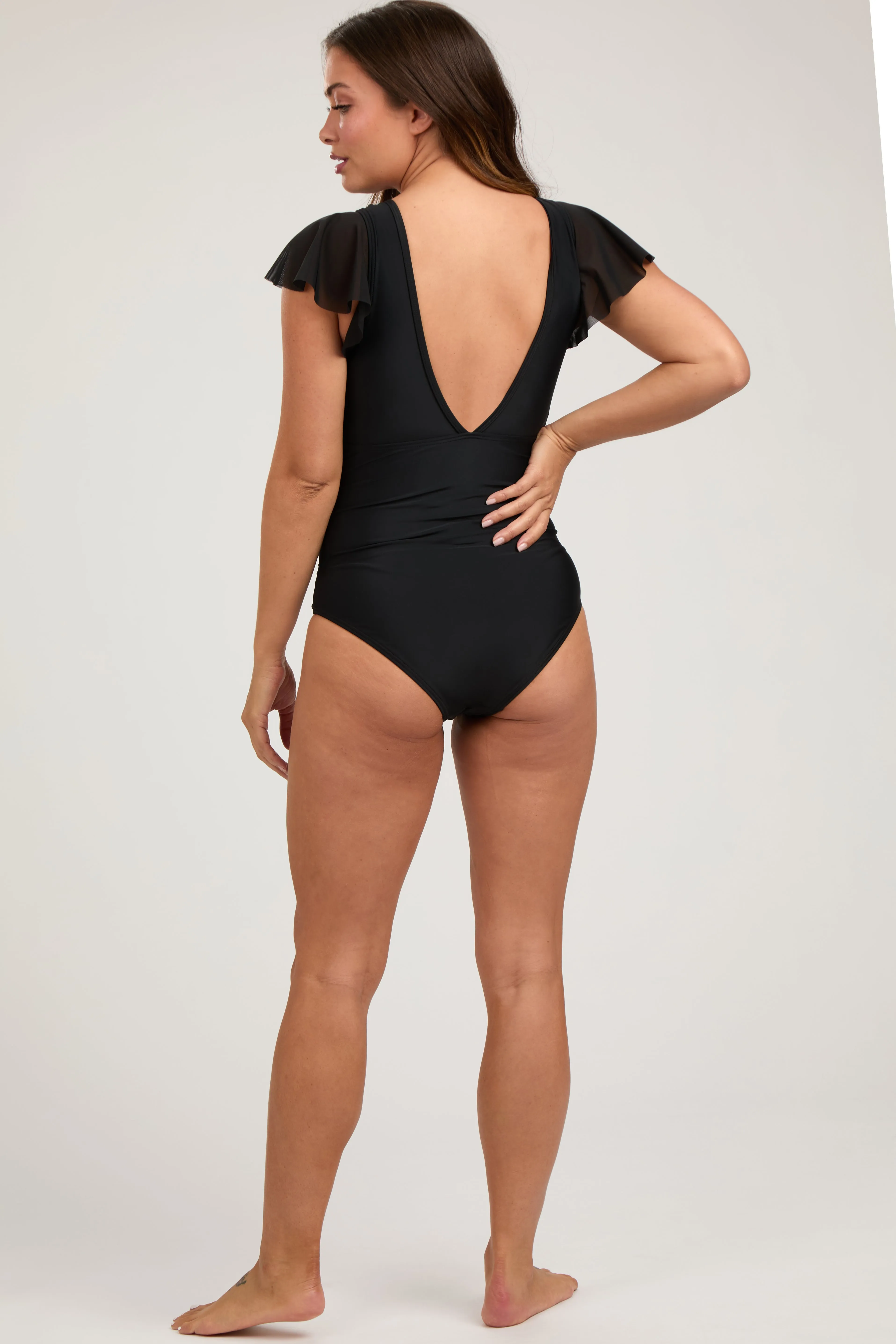 Black Crochet Detail Ruched Maternity One Piece Swimsuit sold by Pinkblush product image thumbnail 2