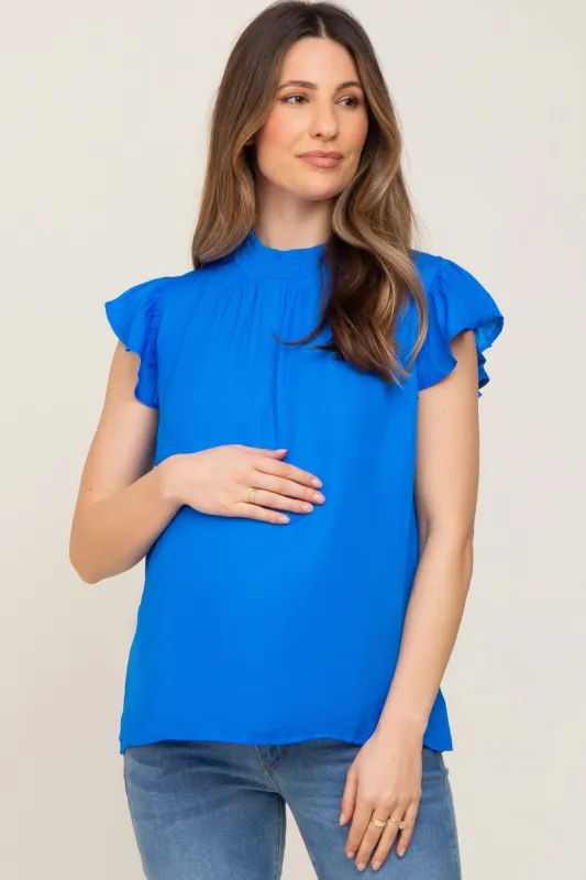 Royal Mock Neck Flutter Maternity Blouse sold by Pinkblush