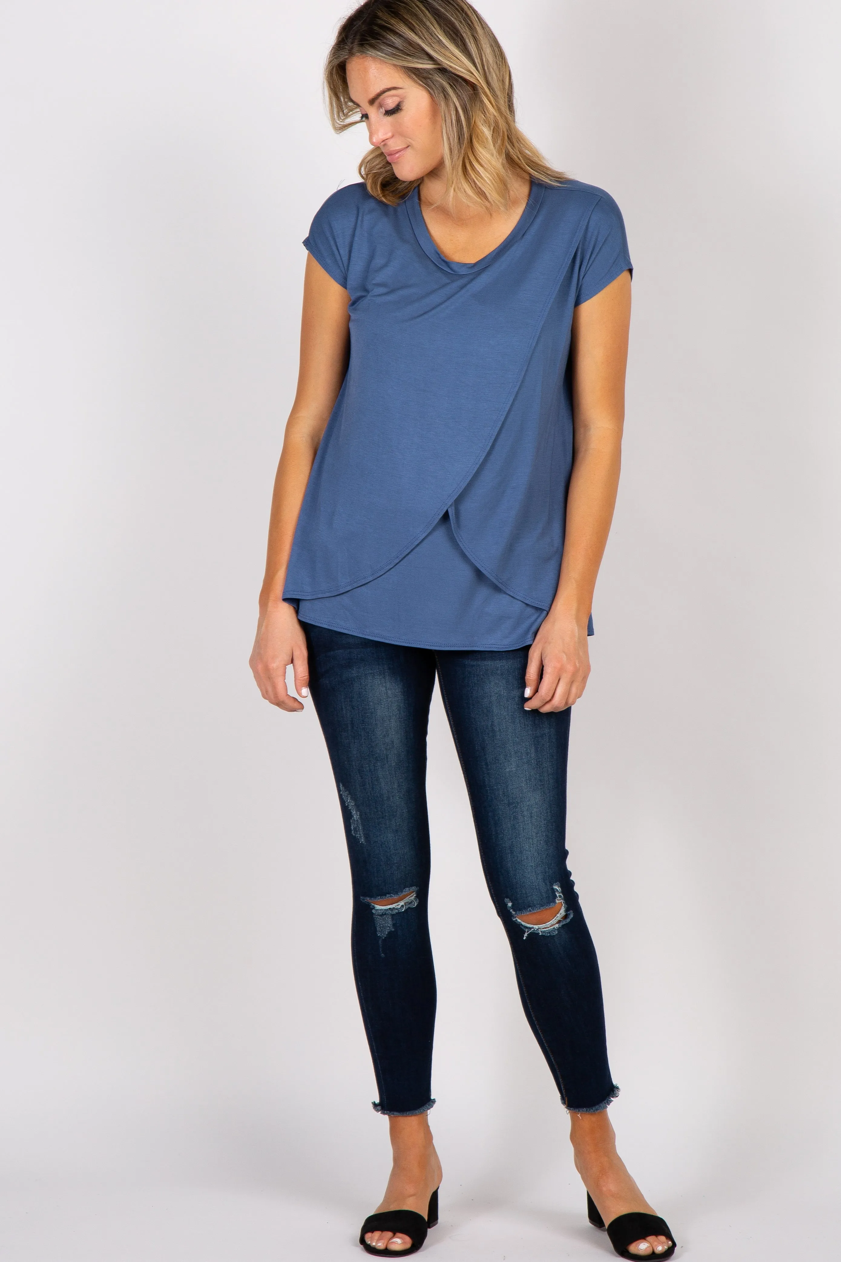 PinkBlush Blue Layered Wrap Front Nursing Top sold by Pinkblush product image thumbnail 5