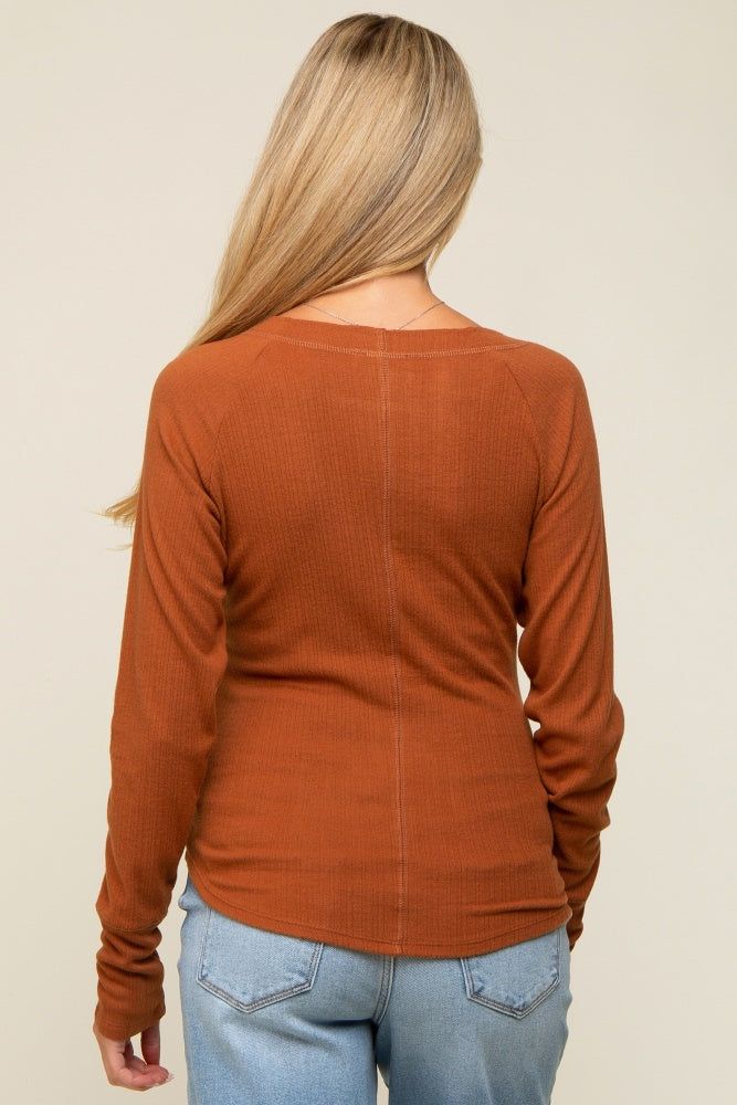 Camel Long Sleeve V-Neck Maternity Top sold by Pinkblush product image thumbnail 3