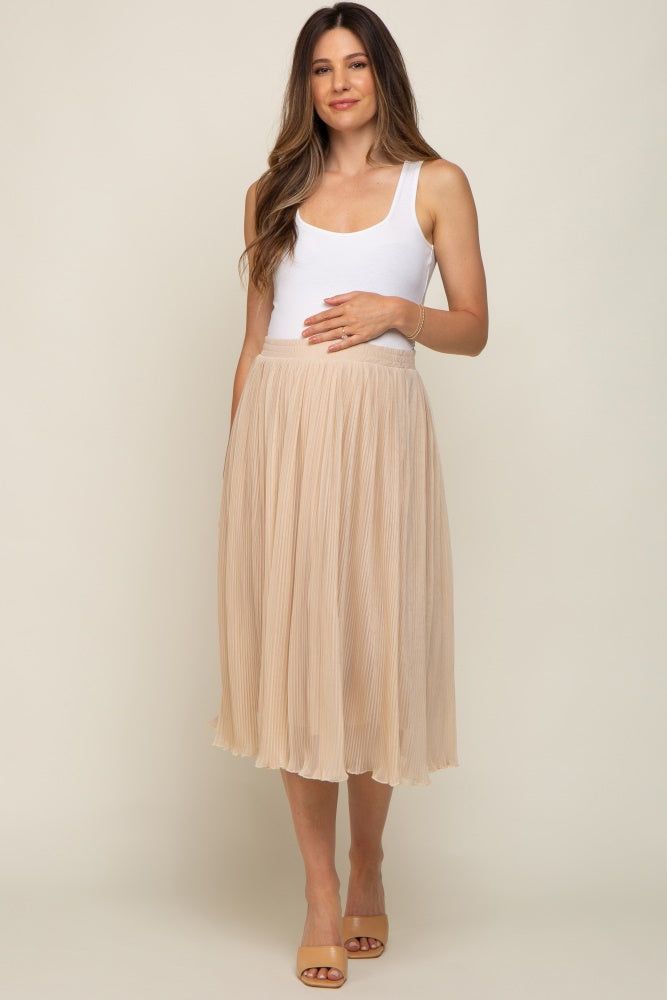 Beige Pleated Maternity Midi Skirt sold by Pinkblush product image thumbnail 5
