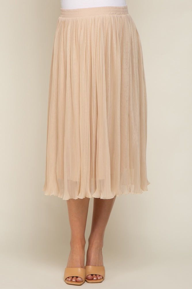Beige Pleated Maternity Midi Skirt sold by Pinkblush product image thumbnail 2