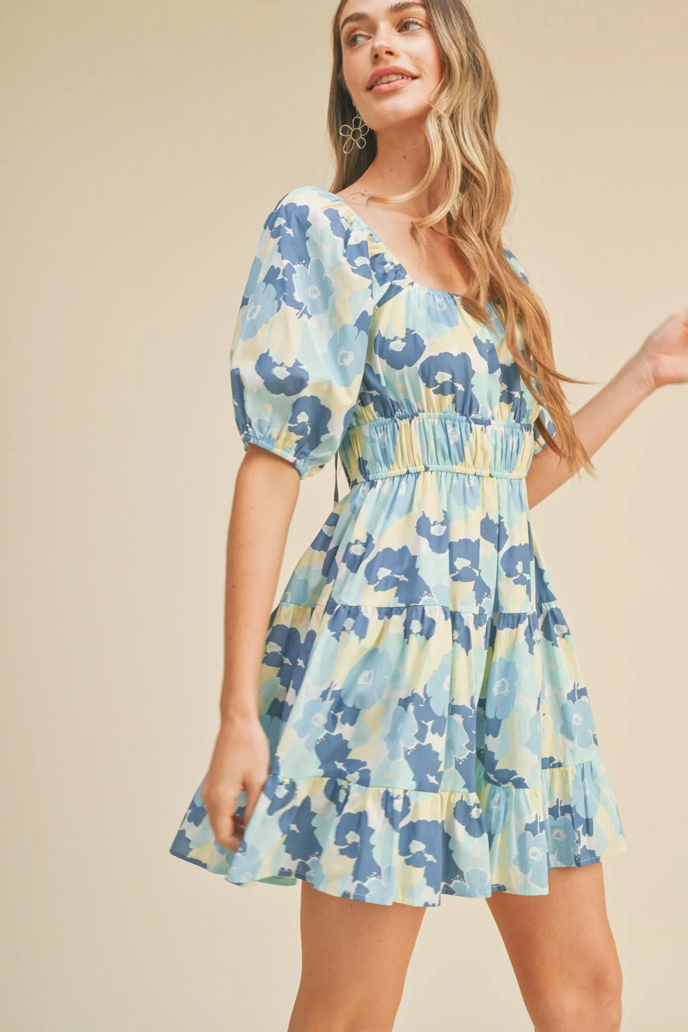 Blue Floral Print Tiered Mini Dress sold by Pinkblush product image thumbnail 2