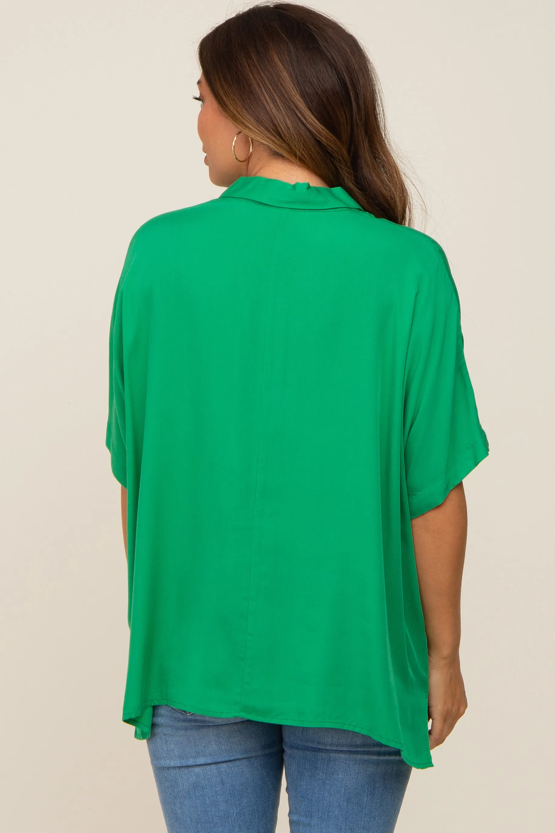 Green Button Up Dolman Short Sleeve Maternity Top sold by Pinkblush product image thumbnail 3