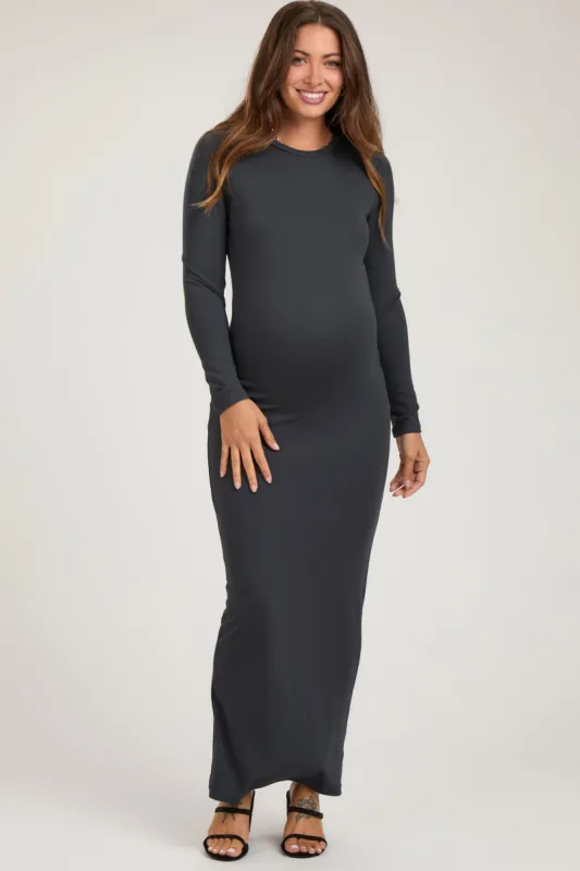 Charcoal Long Sleeve Fitted Maternity Maxi Dress sold by Pinkblush