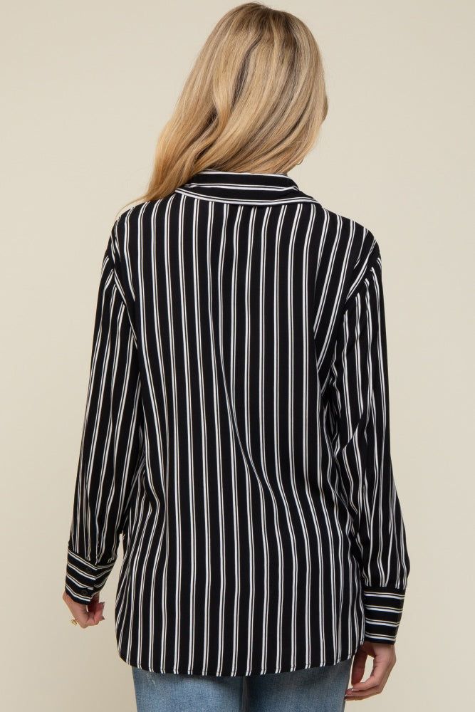 Black Striped Front Pocket Button Down Side Slit Maternity Top sold by Pinkblush product image thumbnail 4