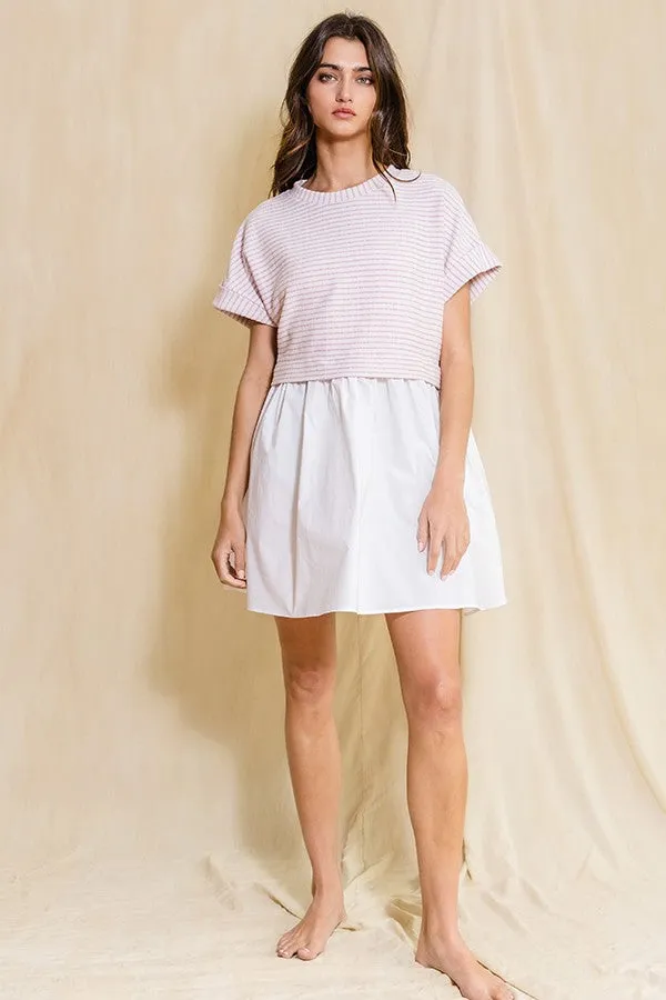 Ivory Pink Stripe Top Contrast Poplin Dress sold by Pinkblush product image thumbnail 4