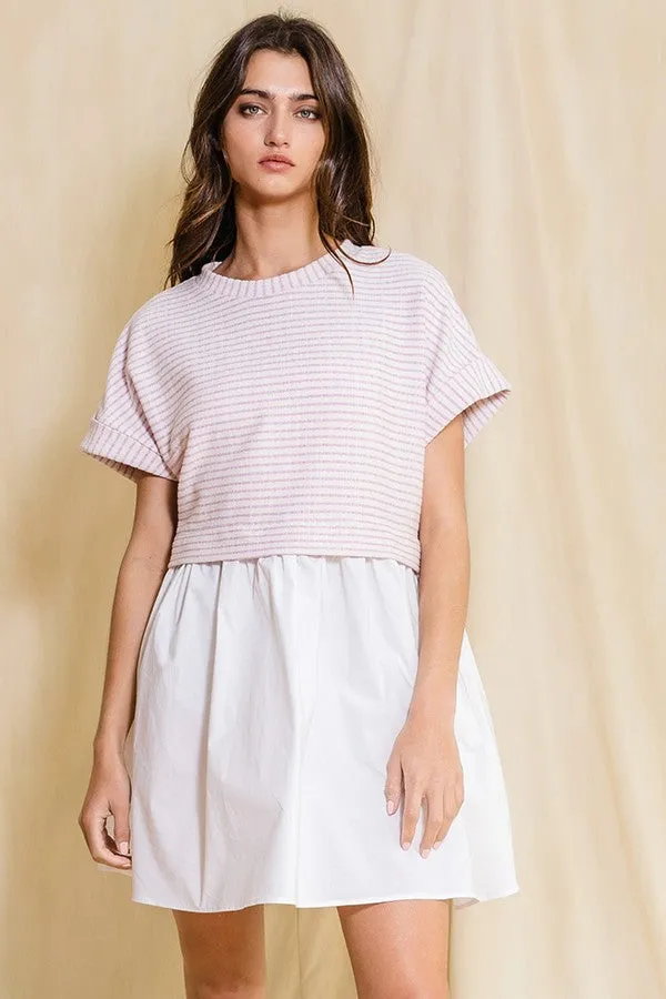 Ivory Pink Stripe Top Contrast Poplin Dress sold by Pinkblush