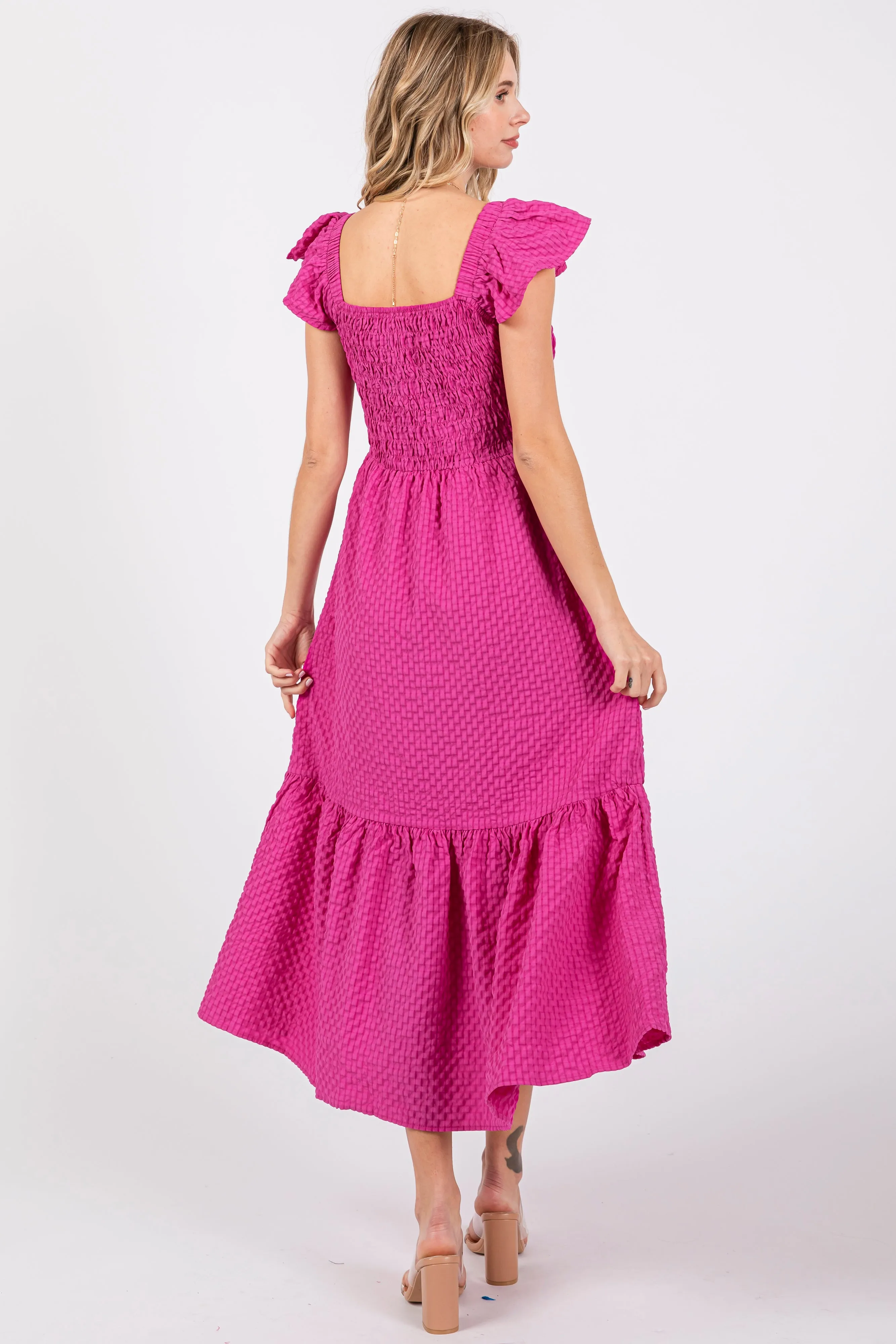 Magenta Sleeveless Smocked Tiered Dress sold by Pinkblush product image thumbnail 3