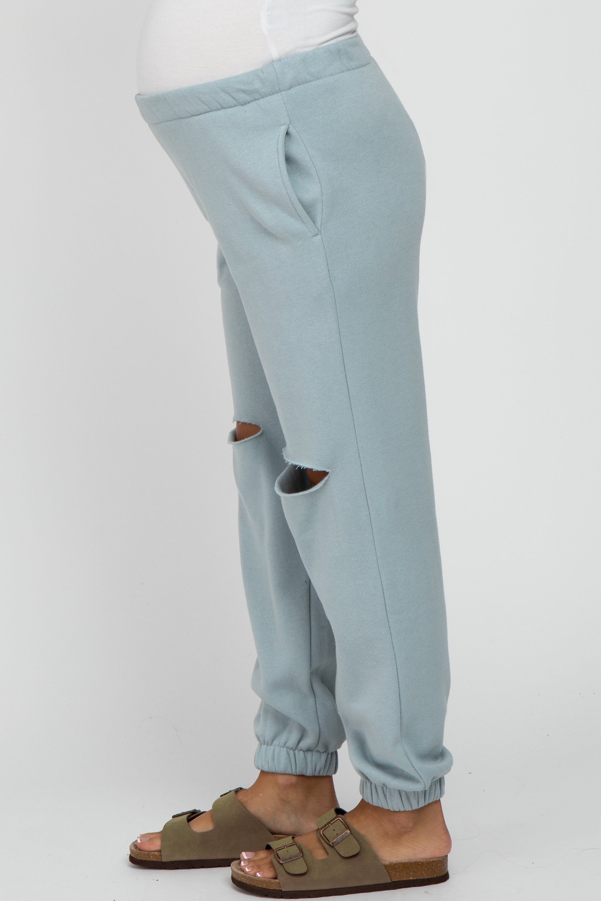 Light Blue Ripped Knee Maternity Sweatpants sold by Pinkblush product image thumbnail 3