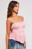 Pink Floral Smocked High-Low Ruffle Tube Top sold by Pinkblush