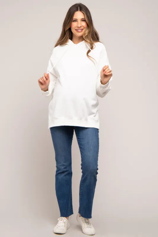 Ivory Drawstring Maternity Hoodie sold by Pinkblush