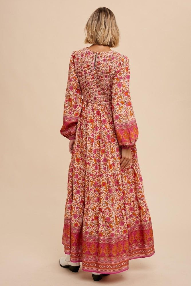 Fuchsia Floral Smocked Tiered Maxi Dress sold by Pinkblush product image thumbnail 4