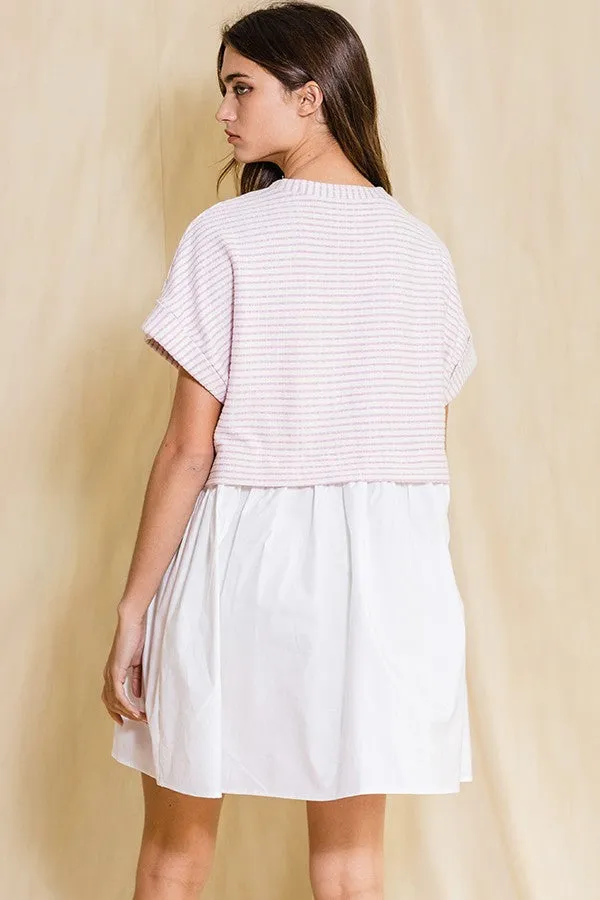 Ivory Pink Stripe Top Contrast Poplin Dress sold by Pinkblush product image thumbnail 3