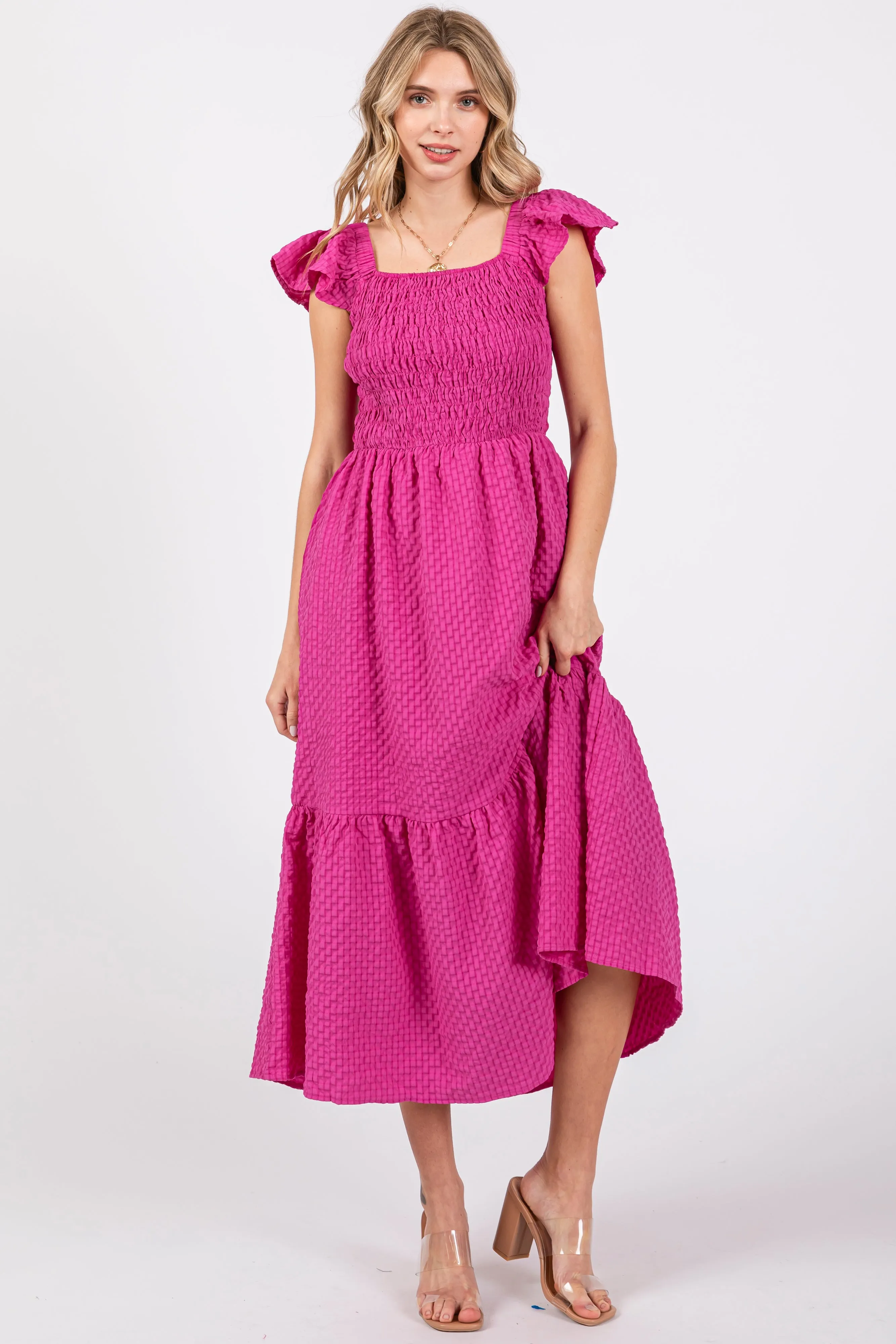 Magenta Sleeveless Smocked Tiered Dress sold by Pinkblush product image thumbnail 4