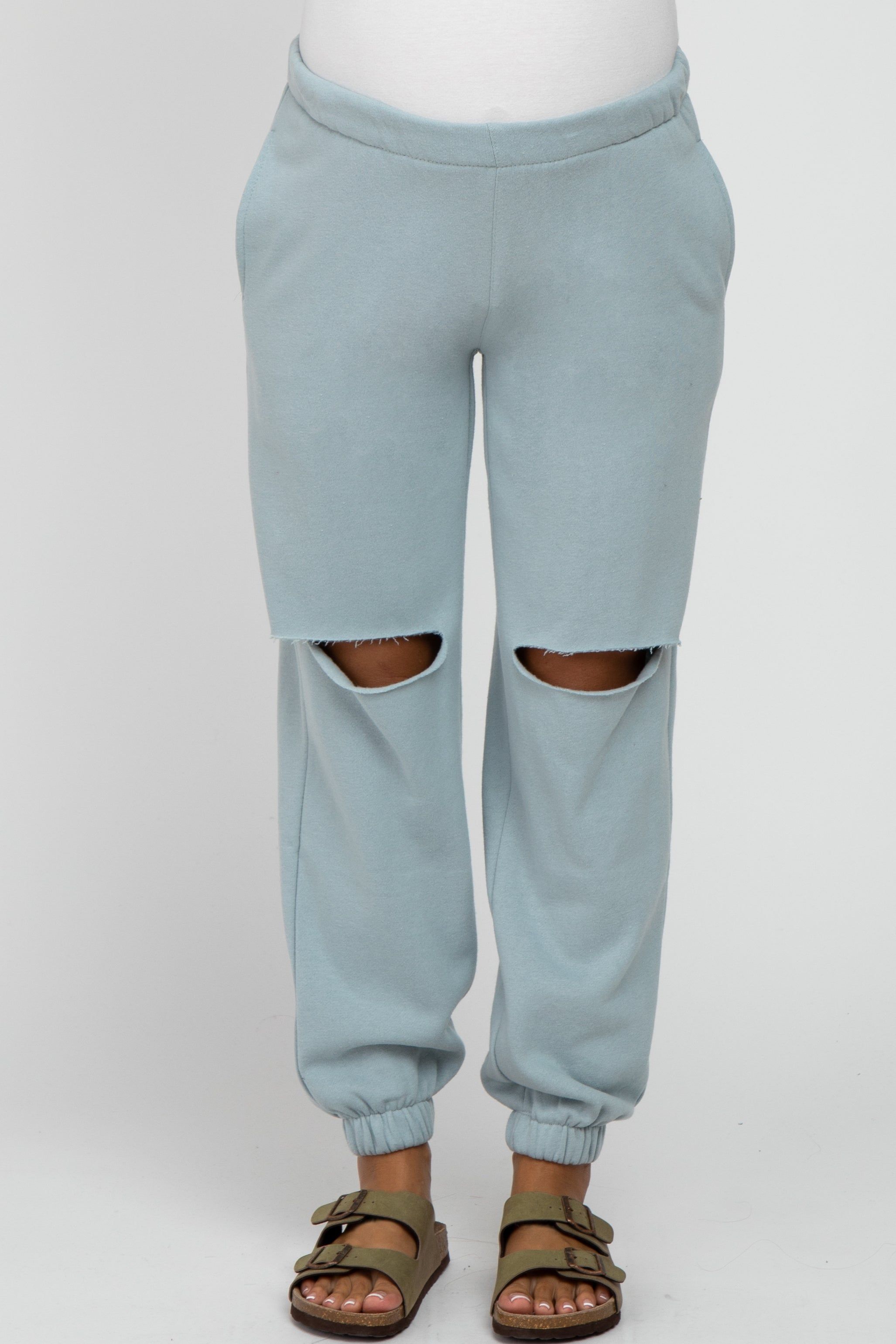 Light Blue Ripped Knee Maternity Sweatpants sold by Pinkblush product image thumbnail 2