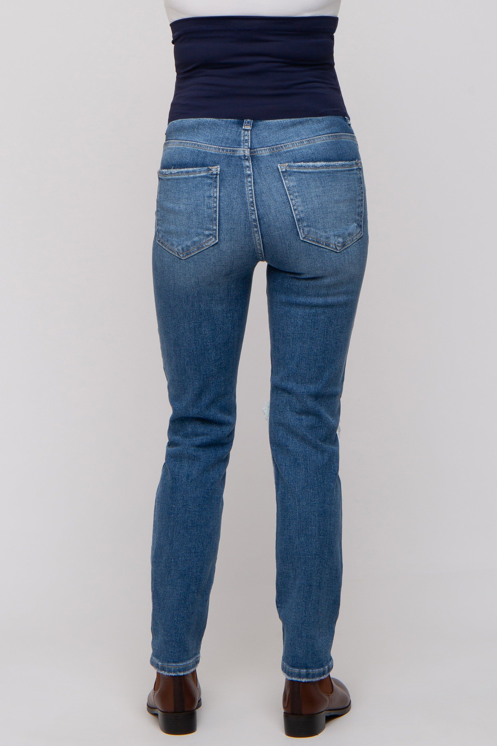 Blue Distressed Knee Skinny Maternity Jeans sold by Pinkblush product image thumbnail 5