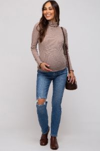Blue Distressed Knee Skinny Maternity Jeans sold by Pinkblush