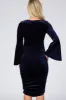 Navy Blue Velvet Ruched Bell Sleeve Maternity Dress sold by Pinkblush