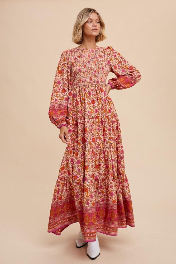 Fuchsia Floral Smocked Tiered Maxi Dress sold by Pinkblush product image thumbnail 2