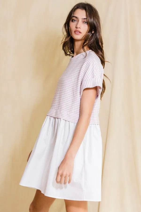 Ivory Pink Stripe Top Contrast Poplin Dress sold by Pinkblush product image thumbnail 2