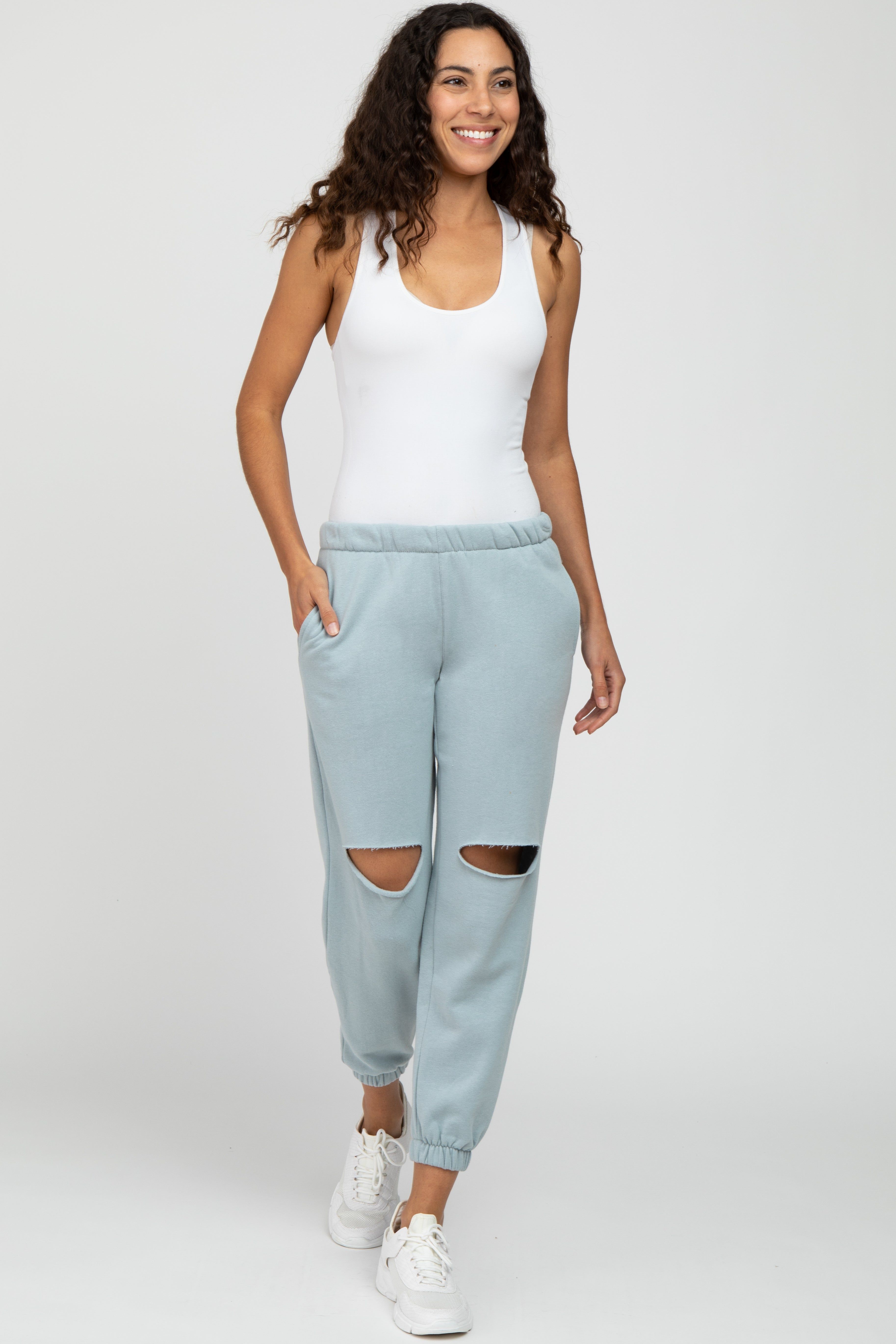 Light Blue Ripped Knee Maternity Sweatpants sold by Pinkblush product image thumbnail 5