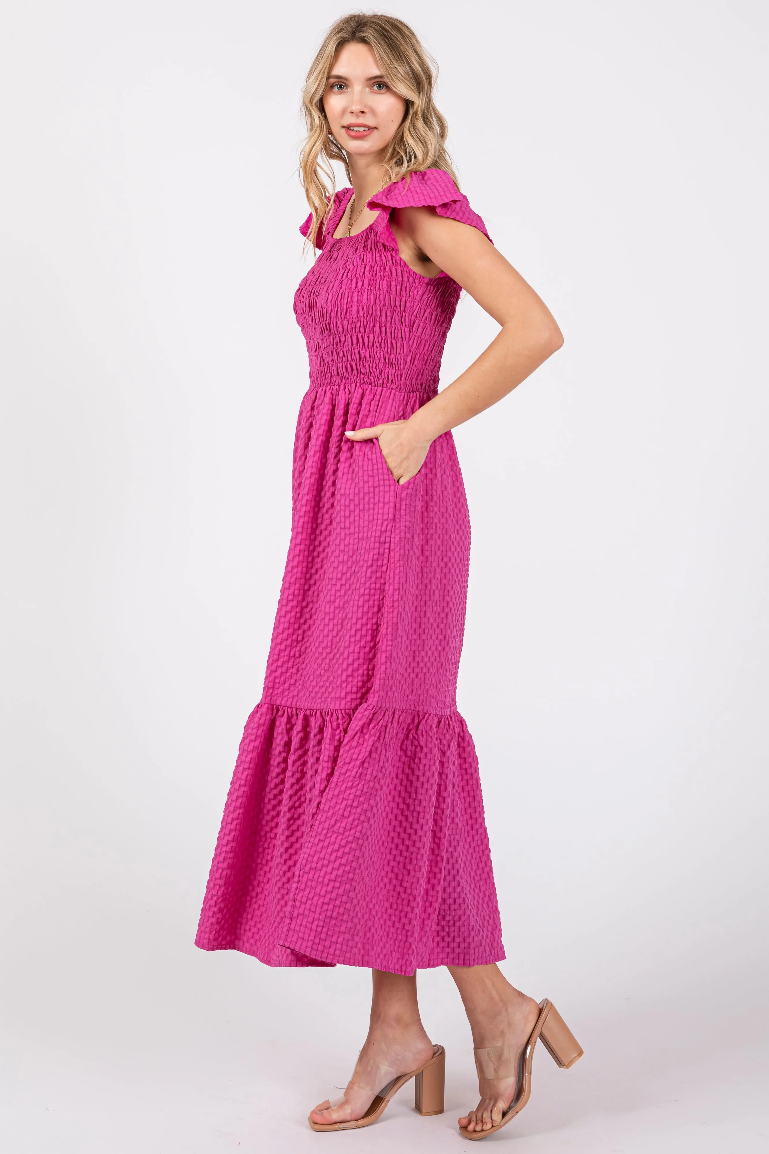 Magenta Sleeveless Smocked Tiered Dress sold by Pinkblush product image thumbnail 2