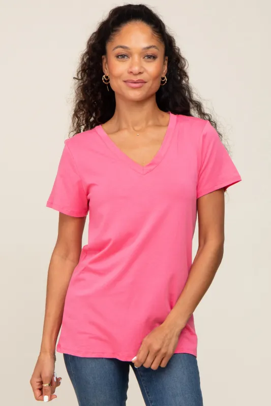 Pink Basic V-Neck Tee sold by Pinkblush