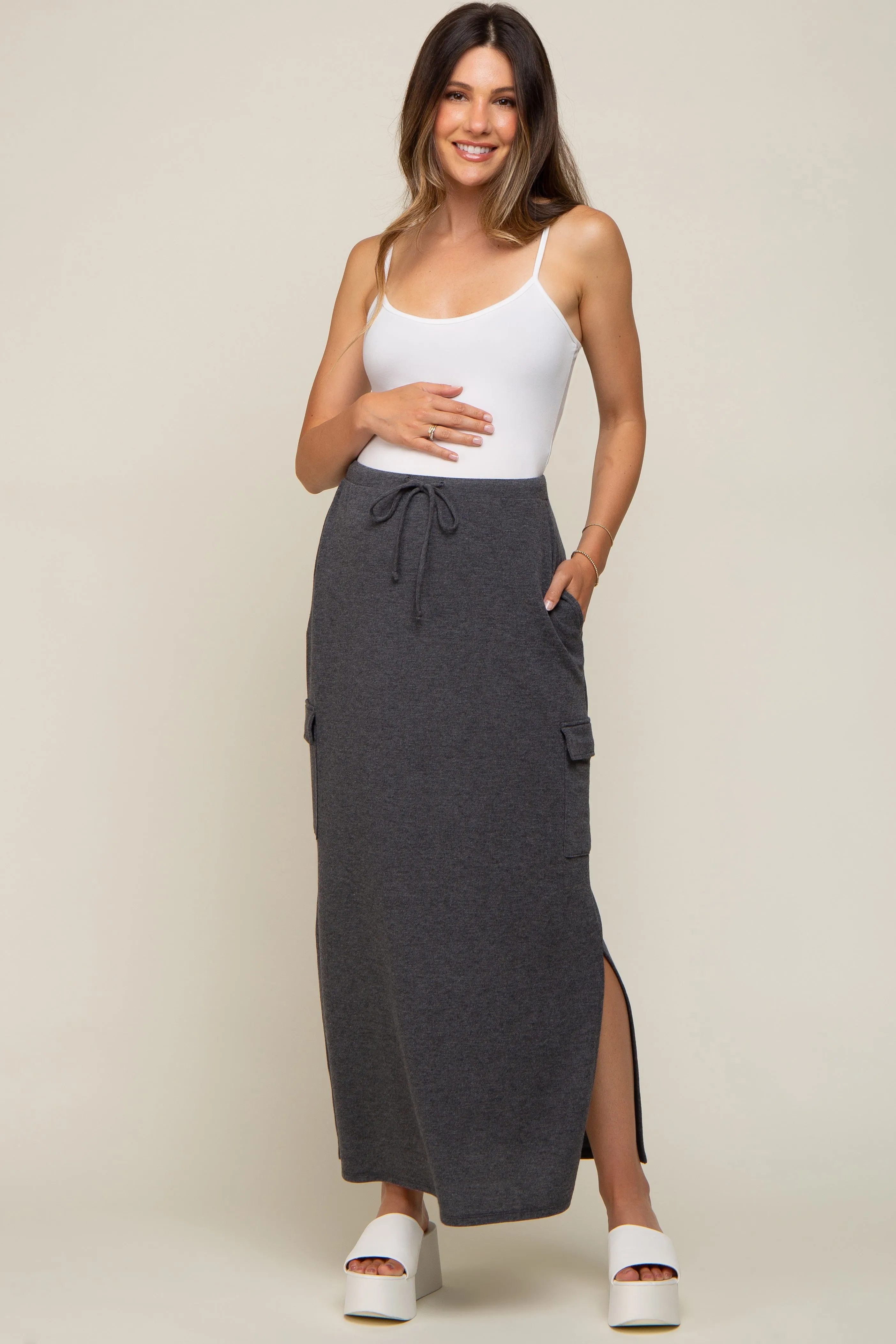 Charcoal Cargo Maternity Maxi Skirt sold by Pinkblush product image thumbnail 5