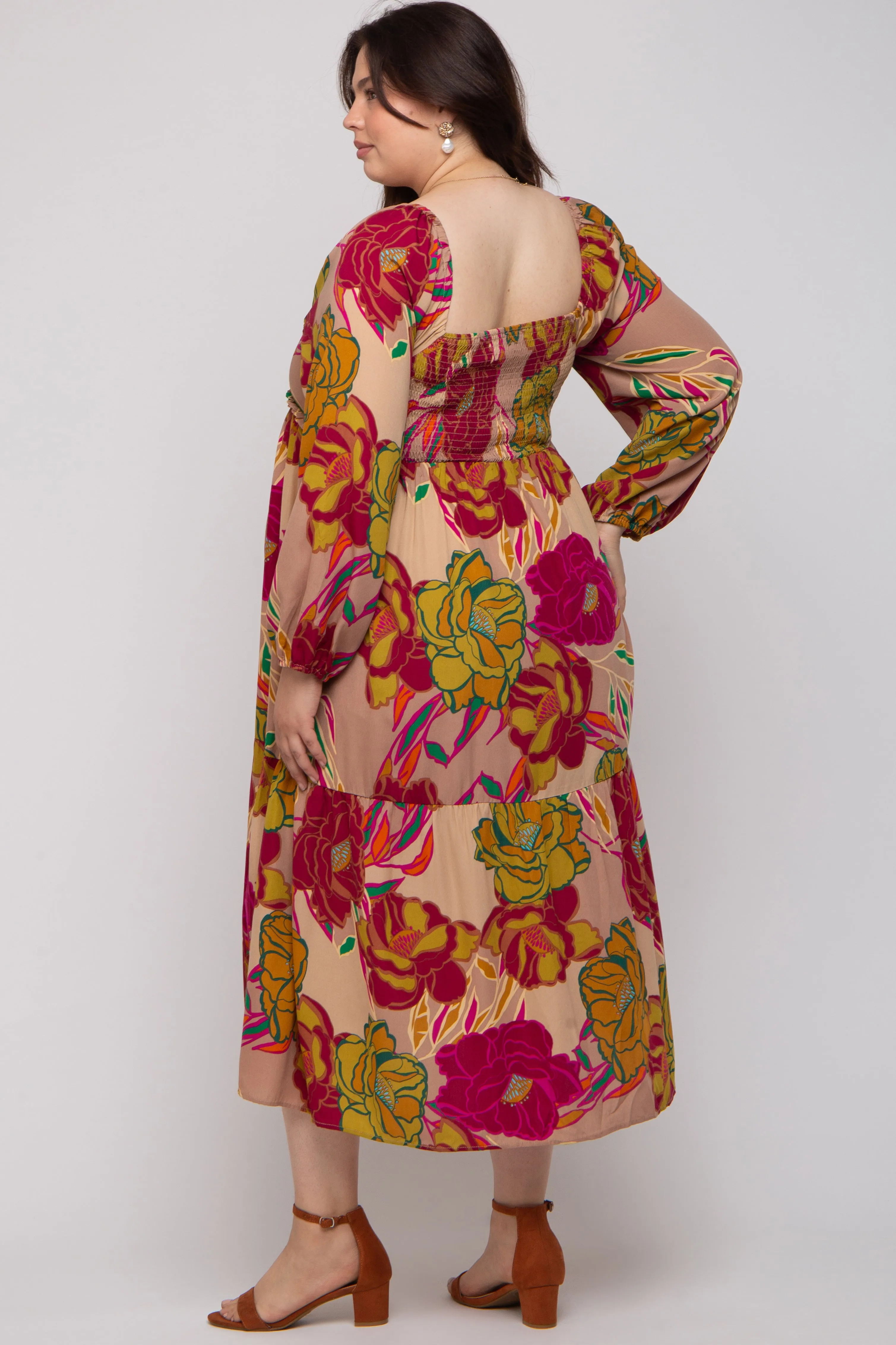 Mocha Floral Long Sleeve Maternity Plus Midi Dress sold by Pinkblush product image thumbnail 4