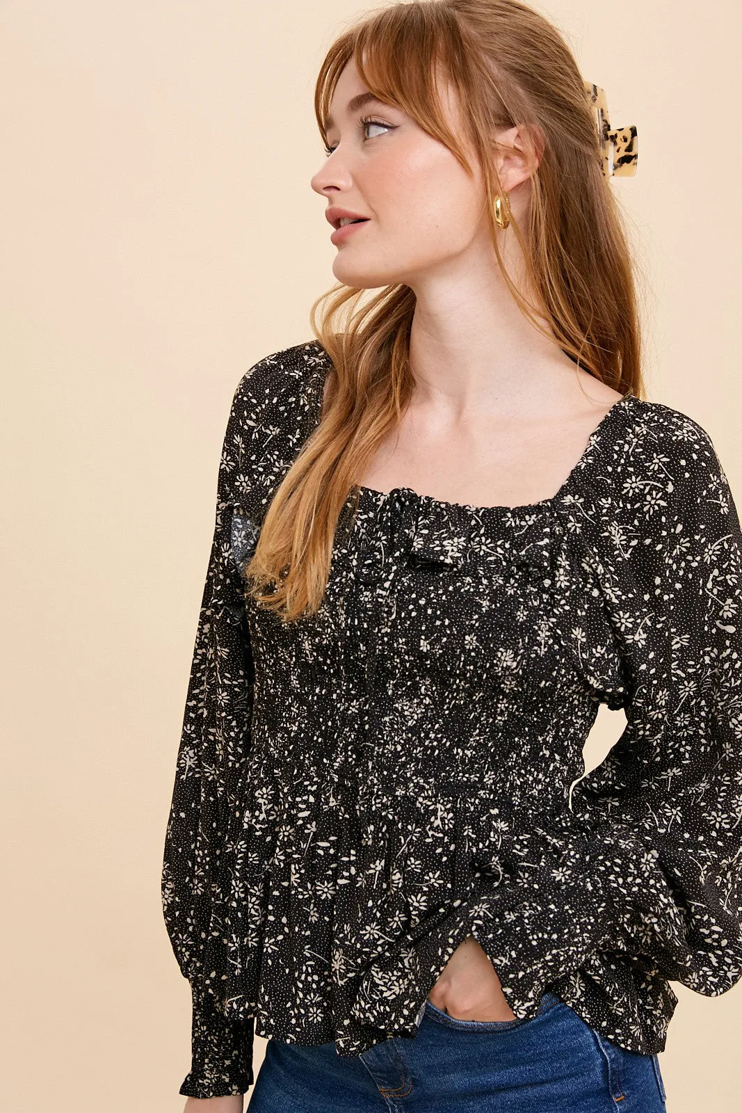 Black Smocked Ruffled Top sold by Pinkblush product image thumbnail 2