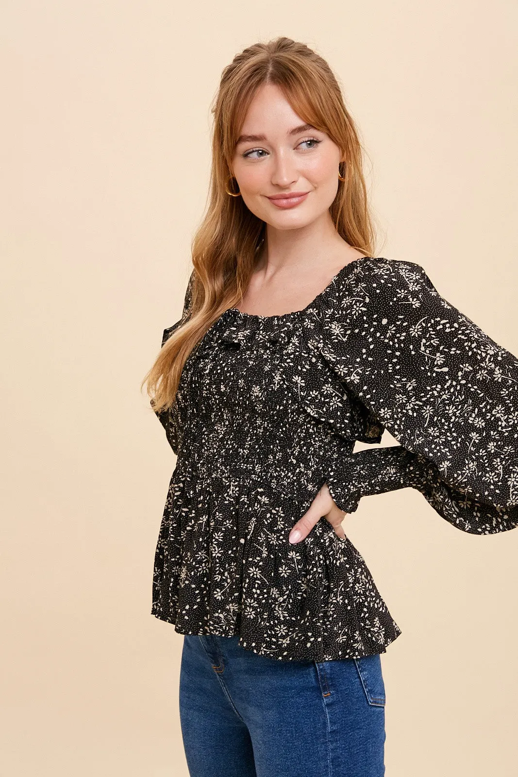 Black Smocked Ruffled Top sold by Pinkblush product image thumbnail 3