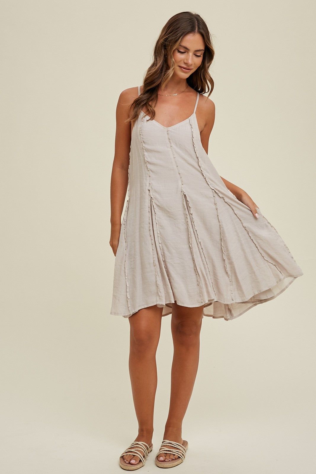 Champagne Flared Mini Dress With Ruffle Detail sold by Pinkblush product image thumbnail 2