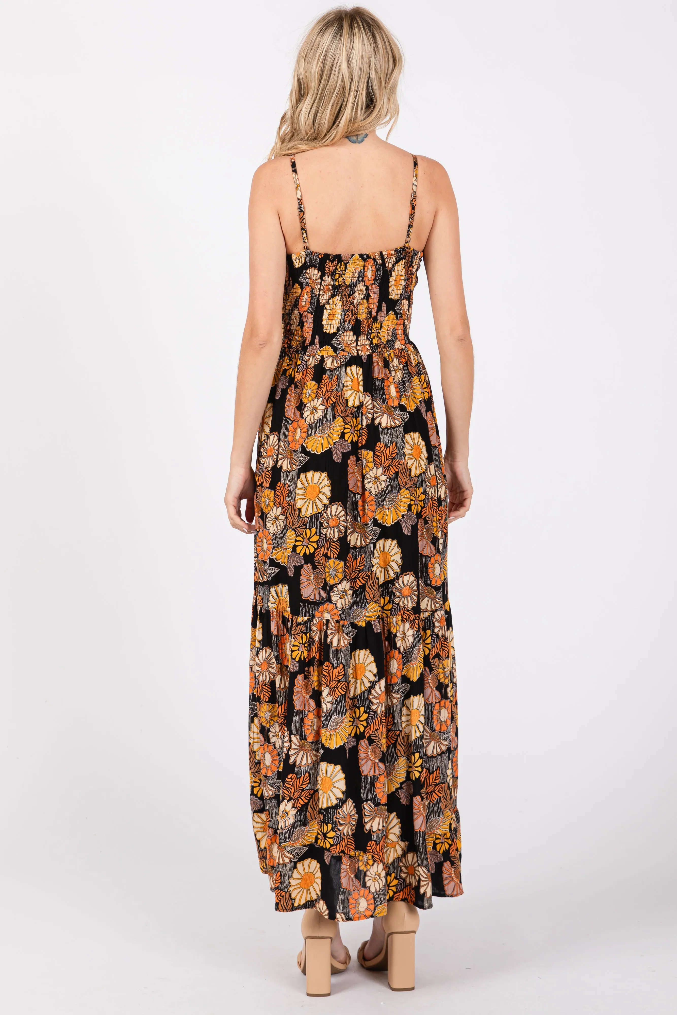 Black Floral Knot Front V-Neck Ruffle Hem Maxi Dress sold by Pinkblush product image thumbnail 3