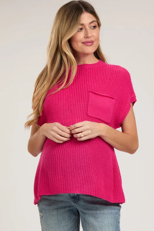 Fuchsia Knit Pocket Front Maternity Top sold by Pinkblush